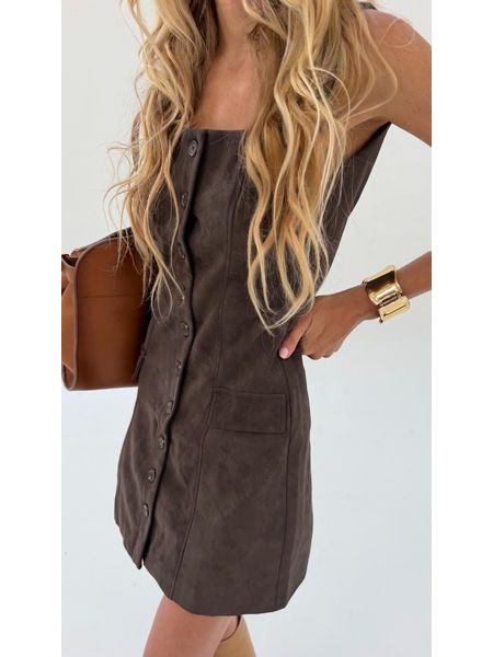 Suede Chocolate Button-Down Dress BeChick ❤