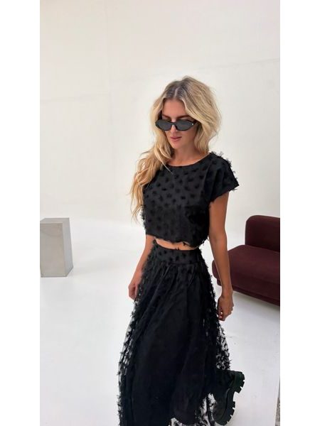 Černý Set Topu a Sukně Flower Power BeChick ❤