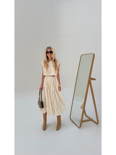 Cream Set of Top and Skirt Snow Flakes BeChick ❤
