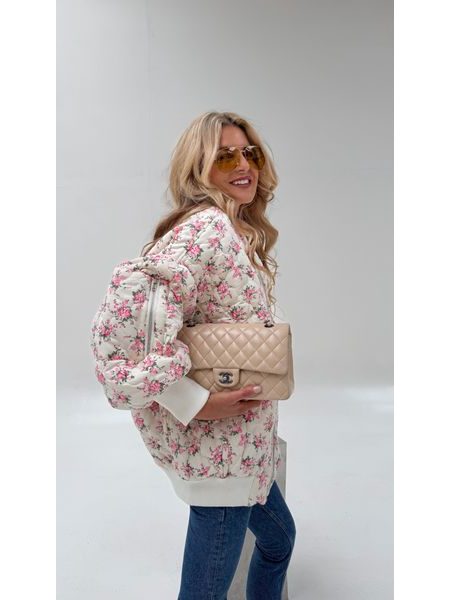White quilted bomber Flower BeChick ❤