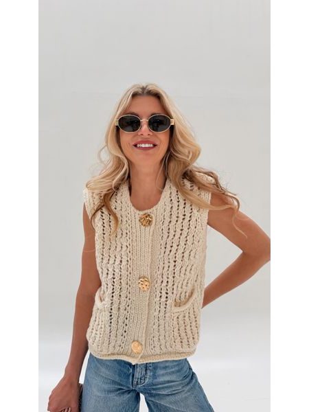 White Golden Button Vest BeChick ❤