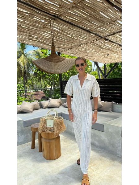 Krémové maxi šaty Mesh Knit BeChick ❤