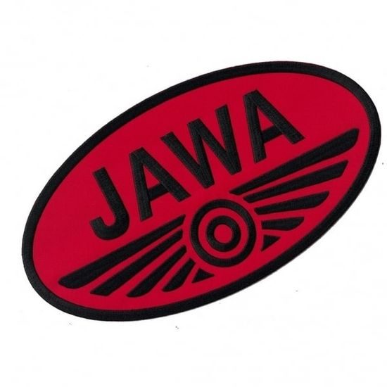 Nášivka - JAWA / střední - červený podklad černý nápis