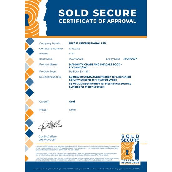 Mammoth security bezpečnostní řetěz Sold Secure Gold Approved s visacím zámkem