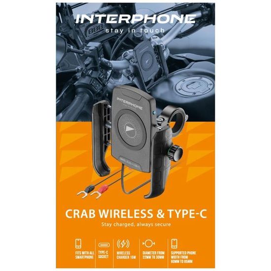 Univerzální držák Interphone Crab s bezdrátovým nabíjením a USB-C