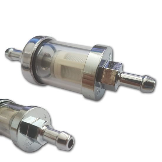 Benzinový/ palivový filtr 5/16" 8 mm | Ø=26 mm | kulatý | chrom/sklo