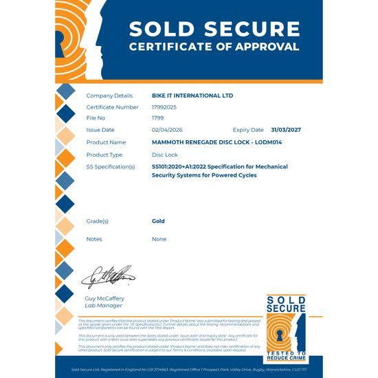 Mammoth Security Renegade zámek na kotouč 13mm fluo žlutá "Sold Secure Gold Approved"