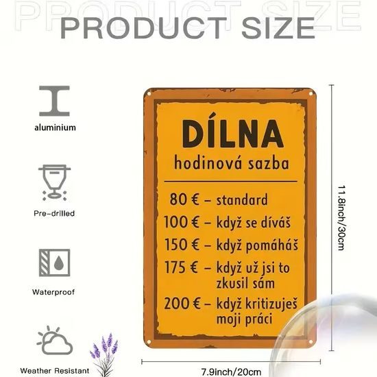 2D nástěnná vintage cedule, motiv DÍLNA HODINOVÁ SAZBA