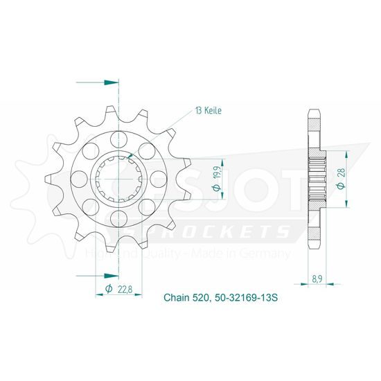 Řetězové kolečko 13 zubů