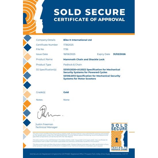 Mammoth security řetězový zámek 1,2 metru s visacím zámkem