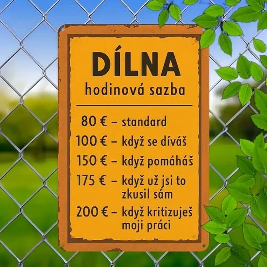 2D nástěnná vintage cedule, motiv DÍLNA HODINOVÁ SAZBA