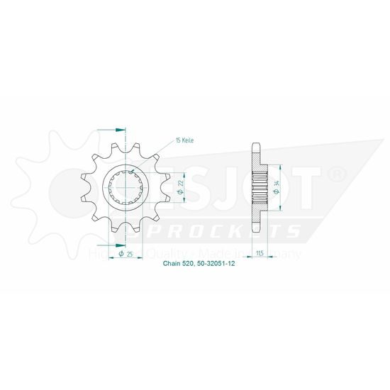 Řetězové kolečko 12 zubů