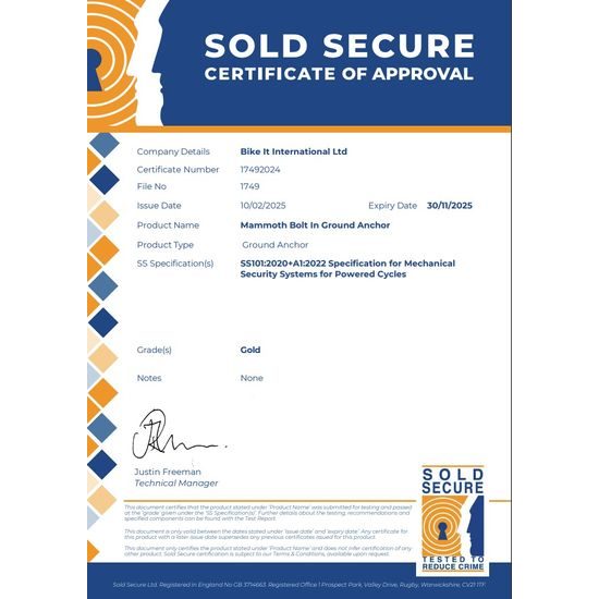 Mammoth security zemní kotva Thatcham pro lanové a řetězové zámky