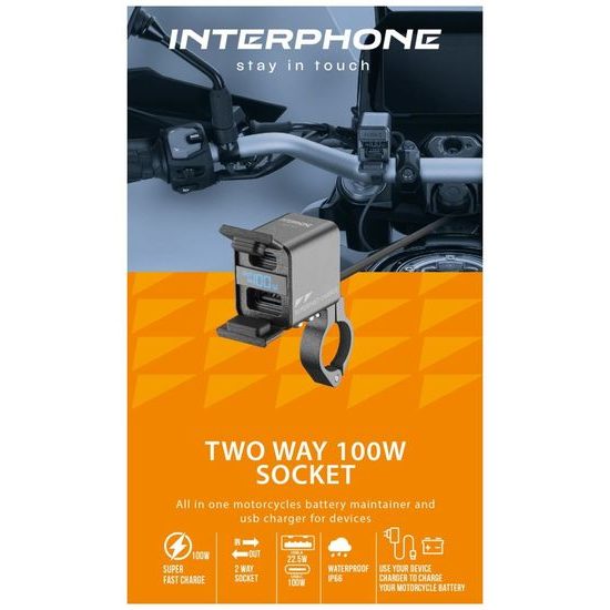 Nabíječka Interphone - USB-C, USB-A s nabíjením baterie motocyklu