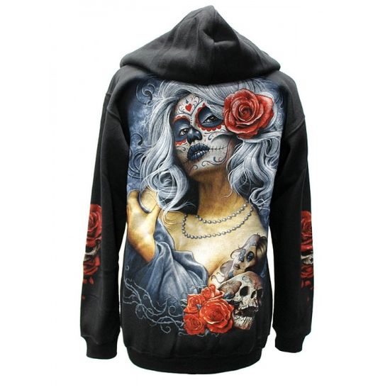 Mikina s kapucí na zip - Dáma s červenou růží