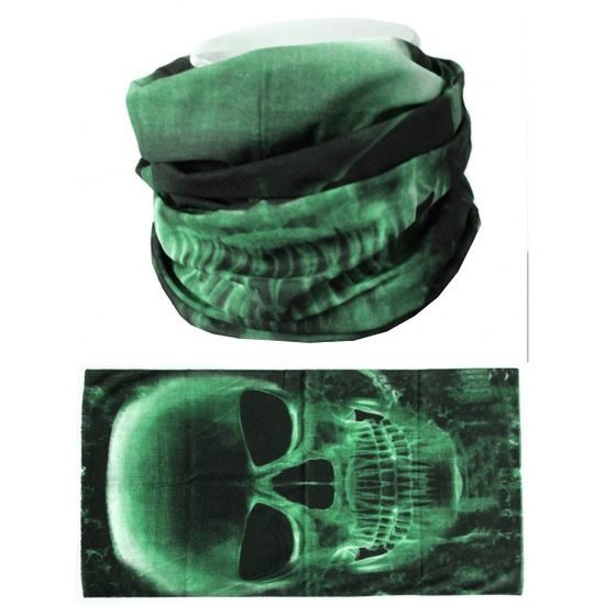 Šátek / nákrčník - zelená lebka