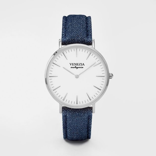 Krasaprozeny.cz - Elegantní UNISEX hodinky VENEZIA pro každý den - kombi  silver & jeans - Hodinky - MÓDNÍ DOPLŇKY