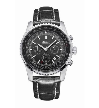 Letecké hodinky pro pořádné chlapy s chronografem MEGIR AVIATOR - PILOT - silver