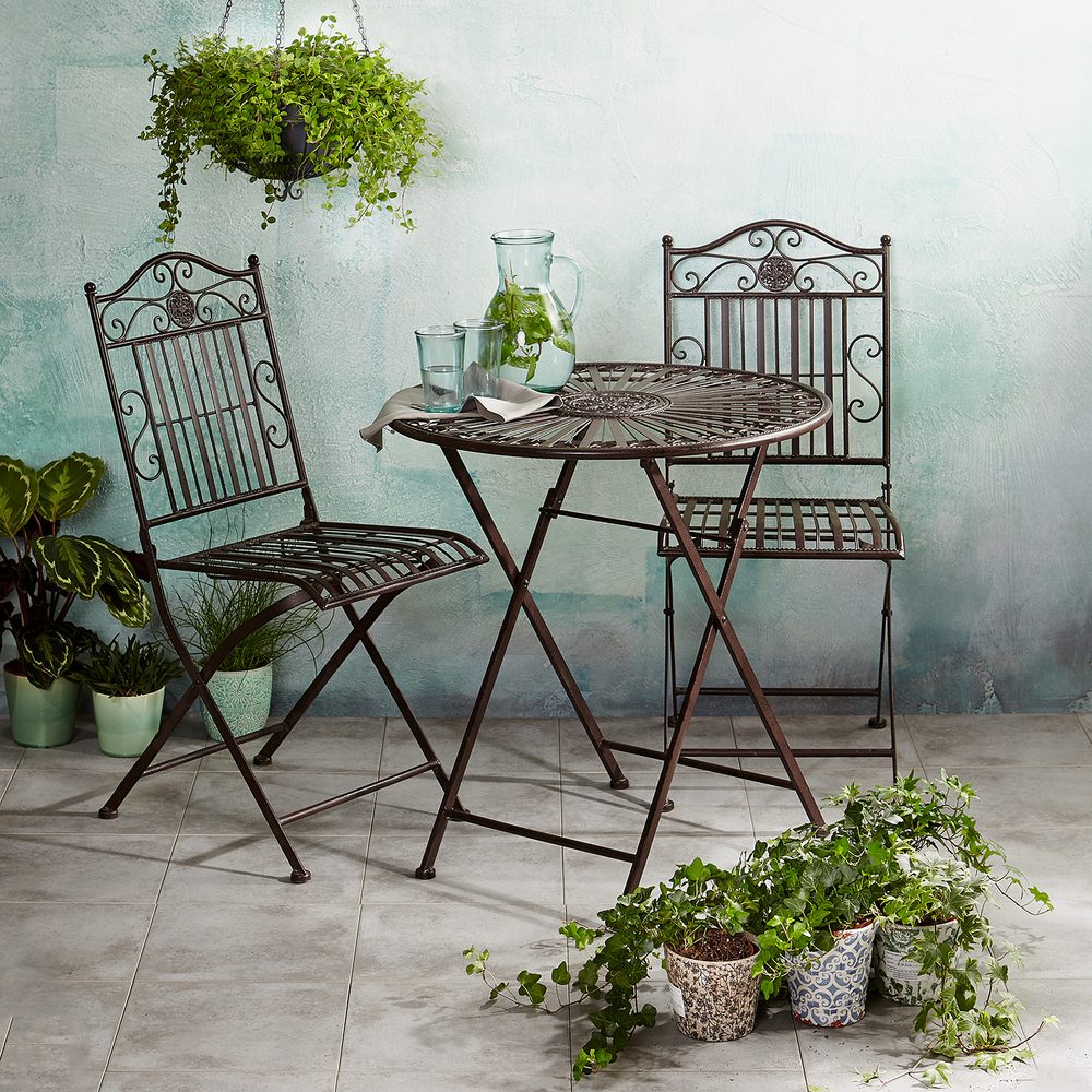 TERRACE HILL Balkónový set 2 ks židle a 1 ks stůl - tm. hnědá