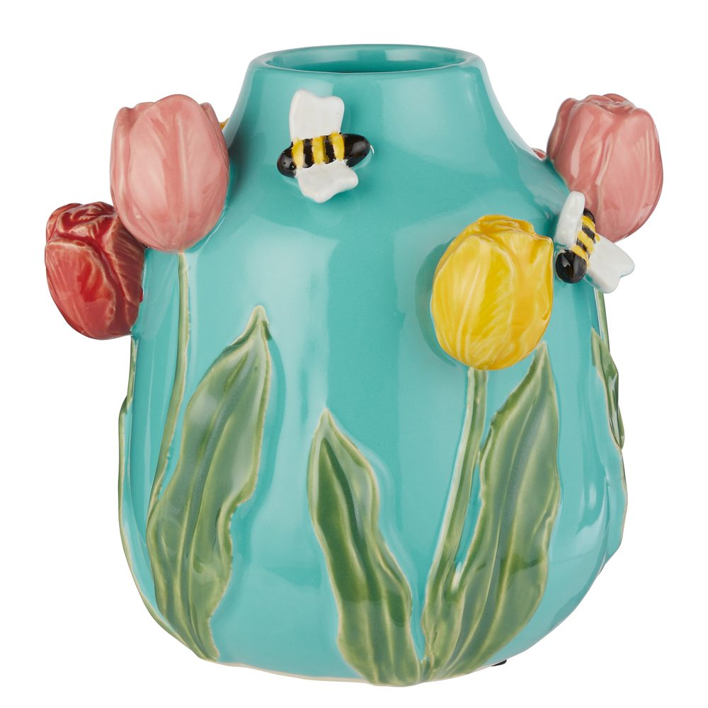 Fotografie SPRING Váza včely a tulipány 21 cm - modrá