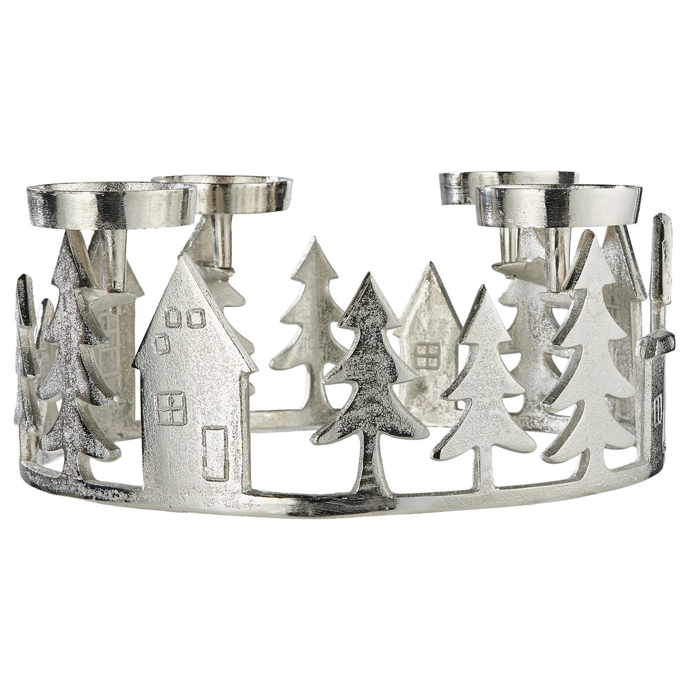 Adventní věnec domečky 35 cm - stříbrná