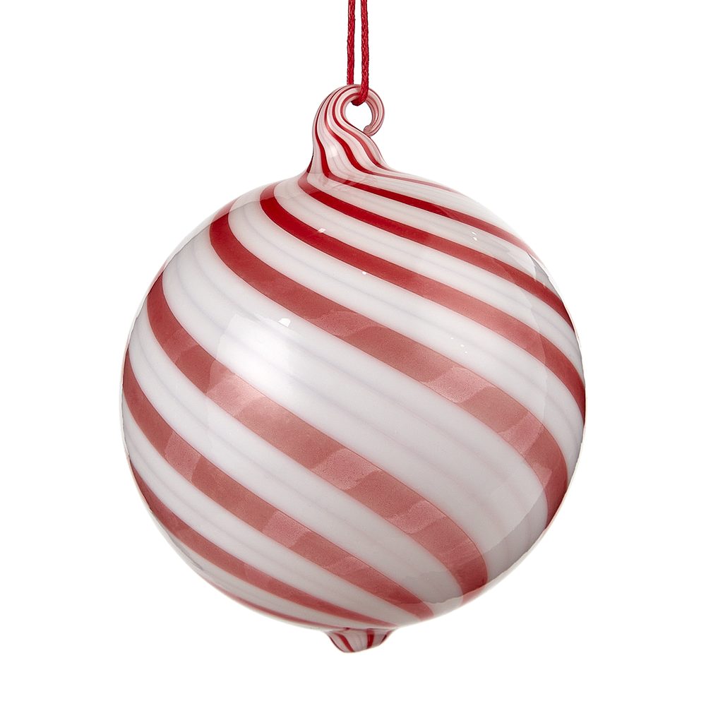 HANG ON Skleněná ozdoba 8 cm - červená/bílá