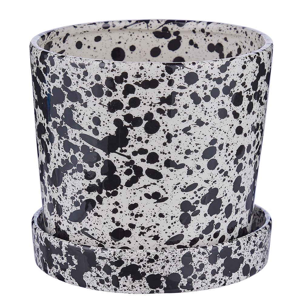 Fotografie SPLASH Květináč s miskou - bílá/černá