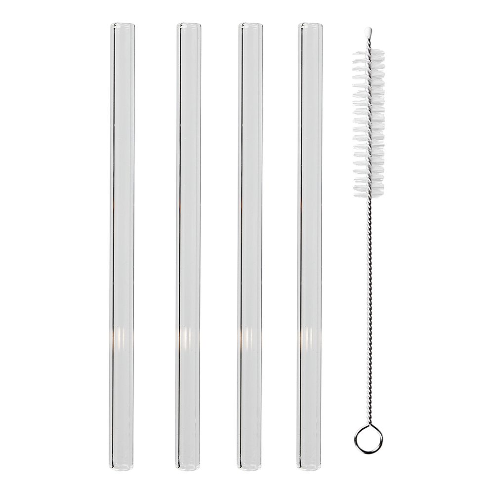 LONG DRINK Skleněná brčka s kartáčkem set 5 ks