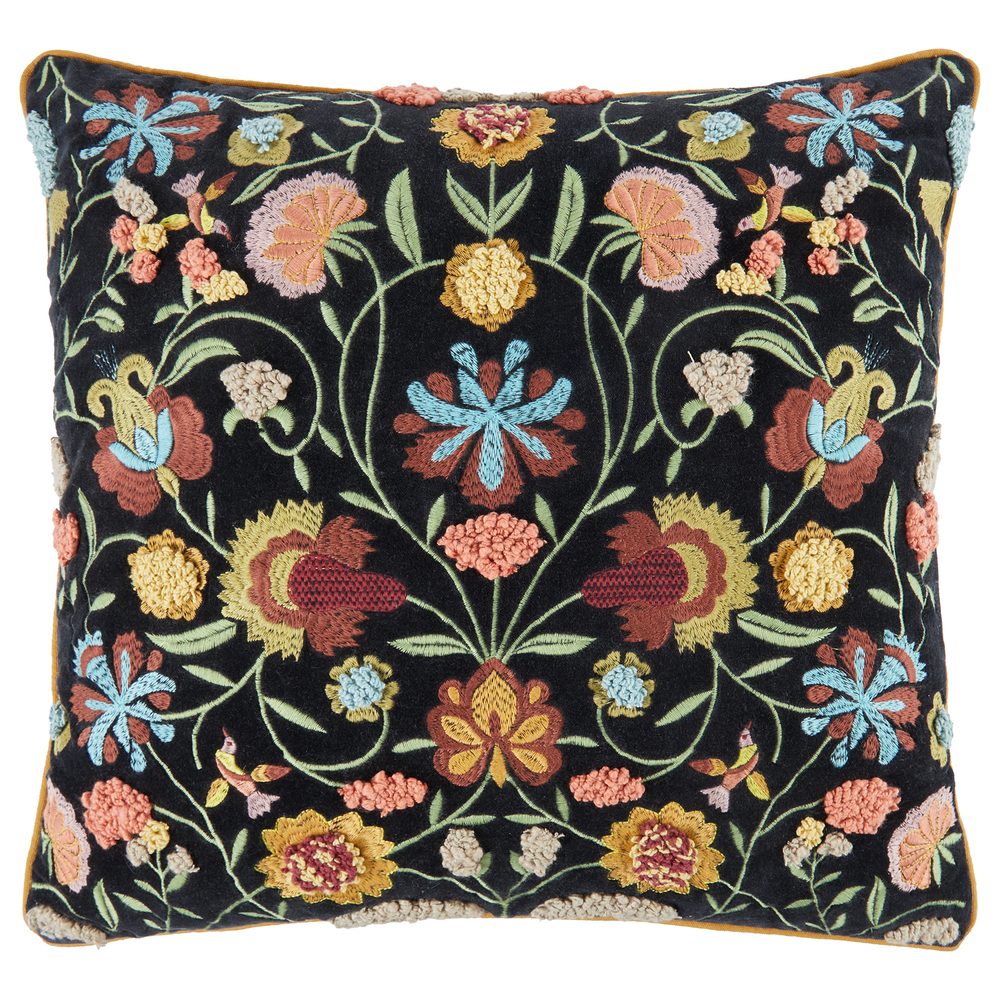 BOHEMIAN Polštář květiny 50 x 50 cm - černá