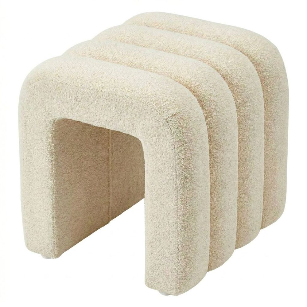 CHENILLE Taburet plyšový 40 cm - krémová