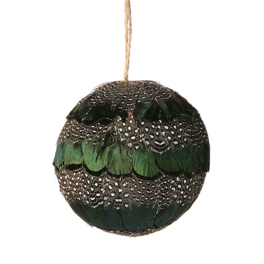 HANG ON Vánoční koule s peřím 8 cm - zelená