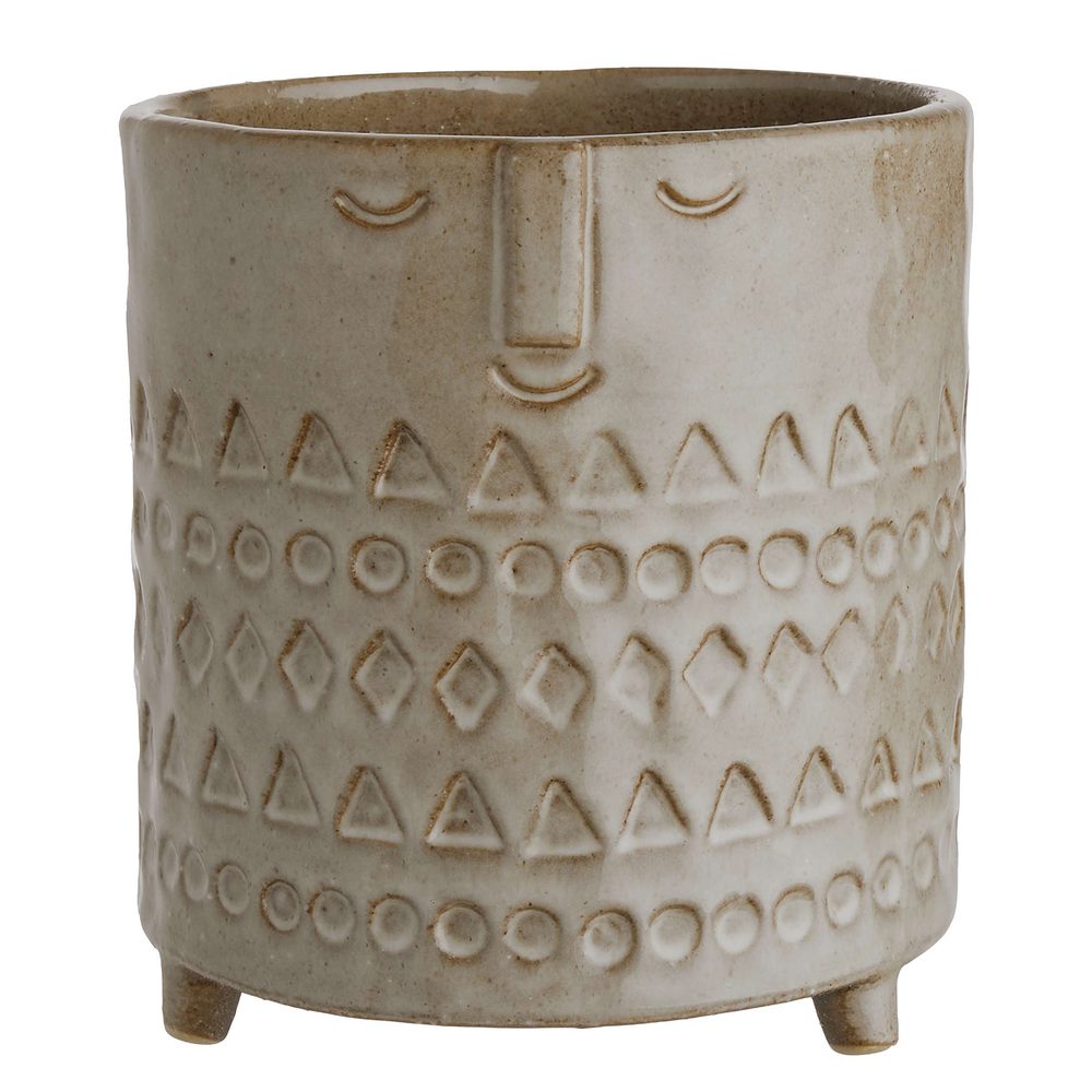 ETHNO Květináč s obličejem 14 cm - sv.hnědá