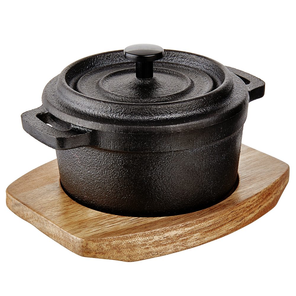 HOT IRON Servírovací hrnec s dřevěným podnosem