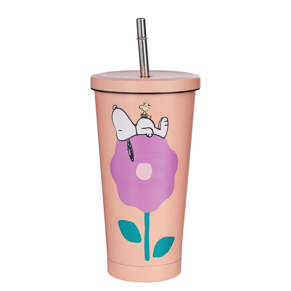 Fotografie PEANUTS Kelímek nerezový s brčkem 500 ml - oranžová