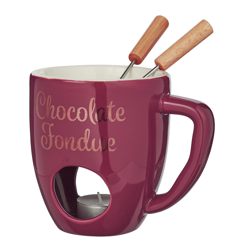 CHOCOLATE FONDUE Hrnek se 2 vidličkami - bordó