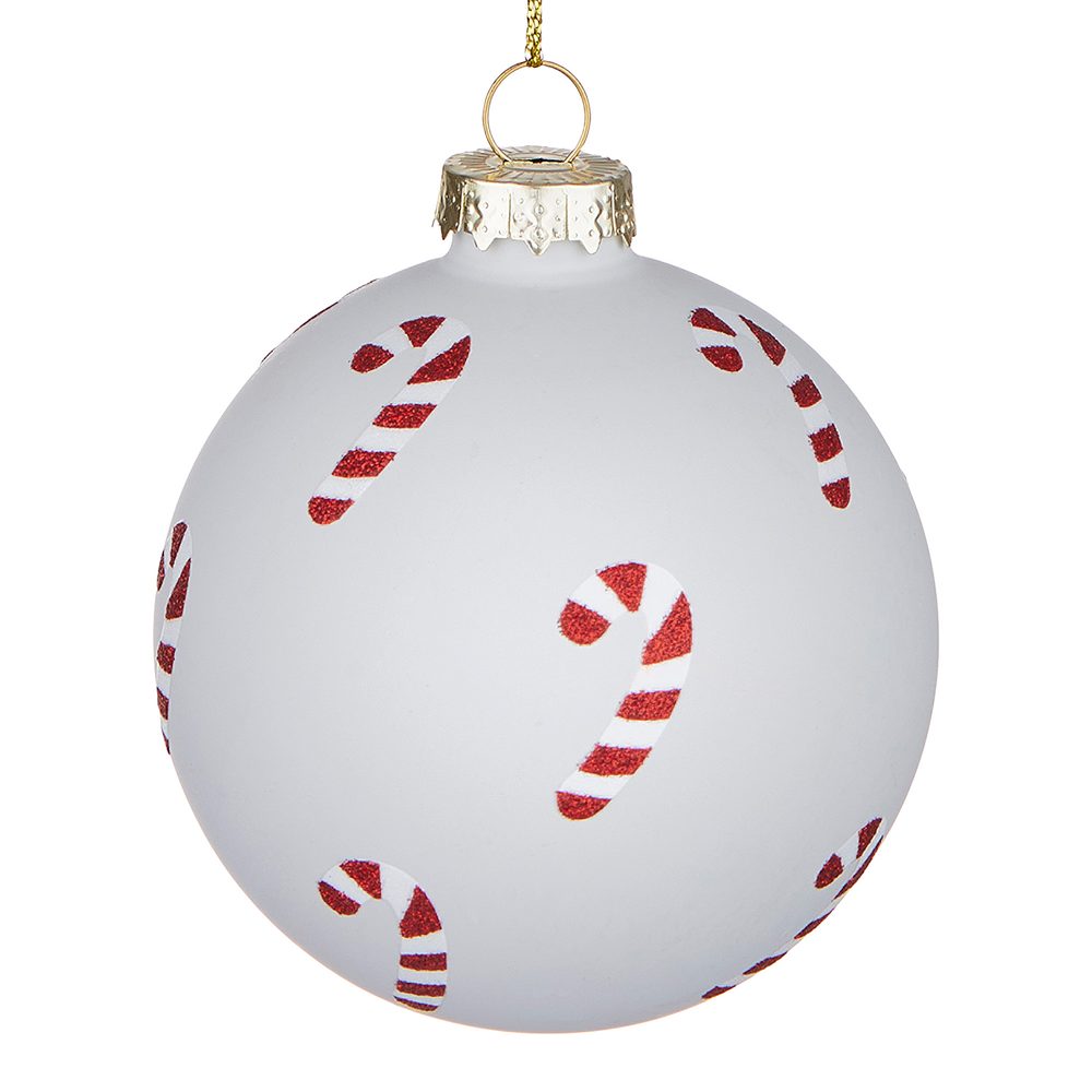 HANG ON Skleněná ozdoba Candy Cane 8 cm - bílá