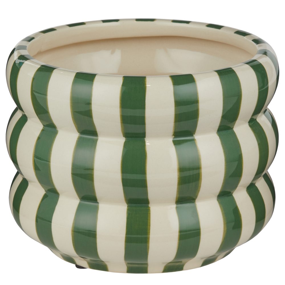 HOOP Květináč pruhovaný - tm. zelená/bílá