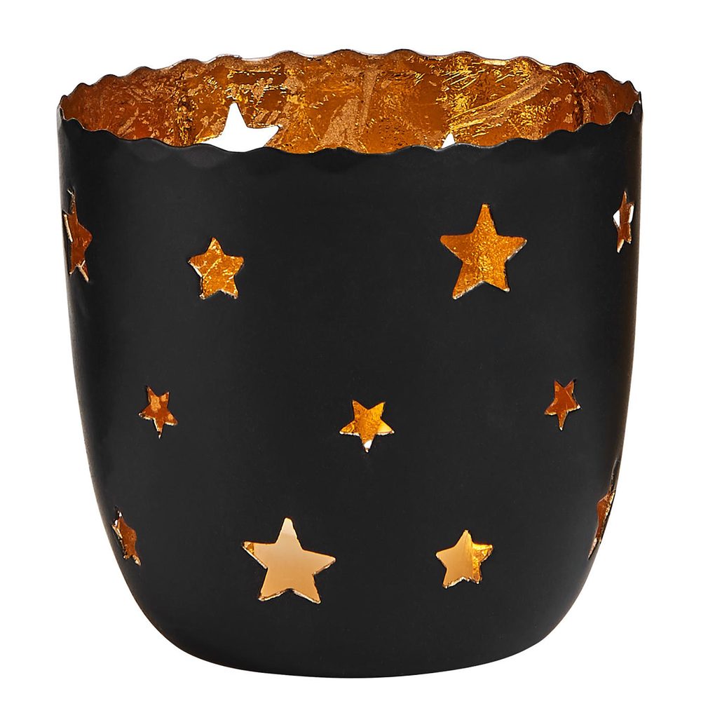 DELIGHT Svícen na čajovou svíčku hvězdy velký - černá/zlatá