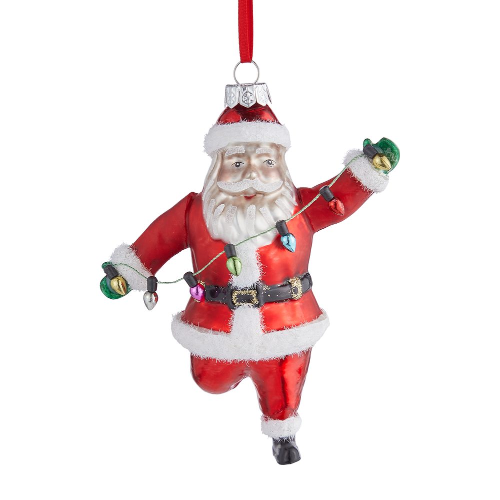 HANG ON Skleněná ozdoba Santa se světelným řetězem