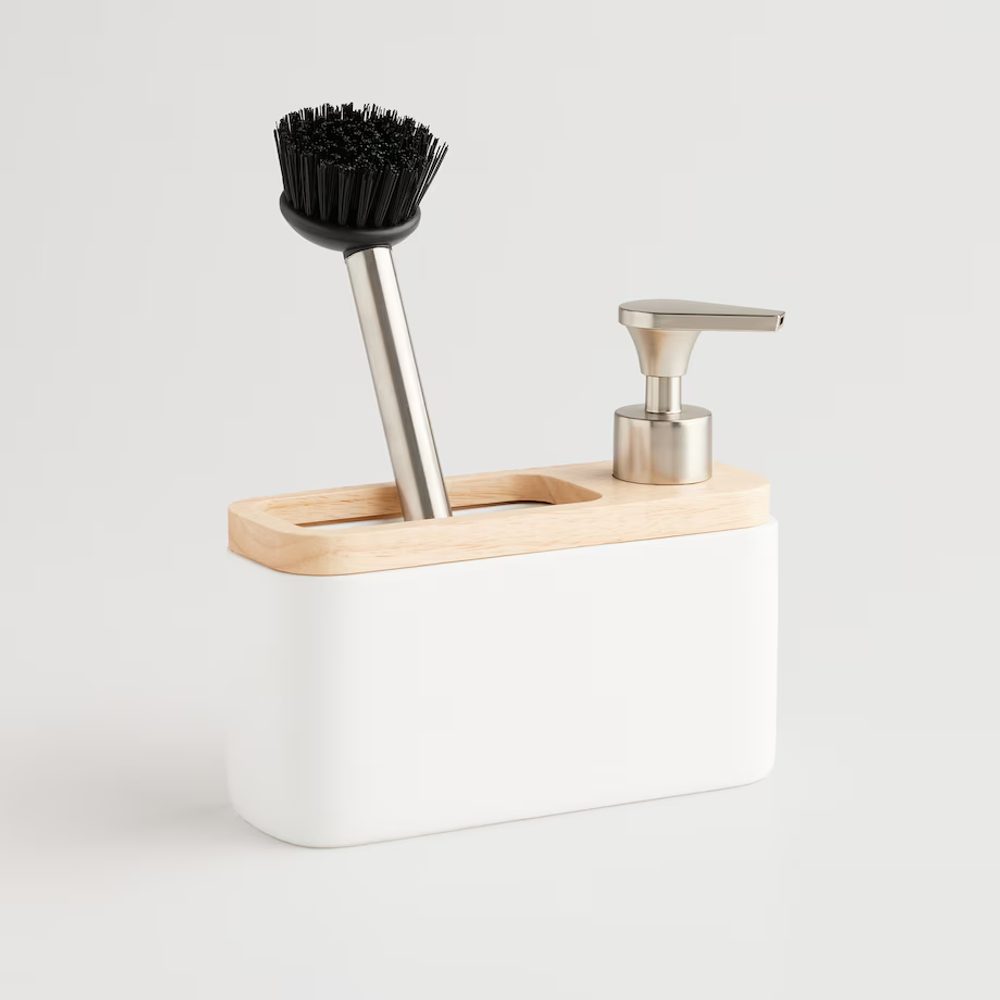 Levně HOME & YOU Dávkovač na saponát s držákem na kartáč - bílá