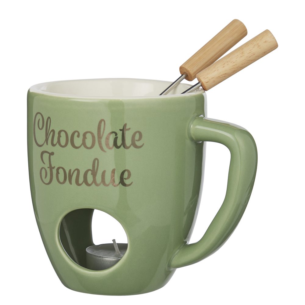 CHOCOLATE FONDUE Hrnek se 2 vidličkami - sv. zelená