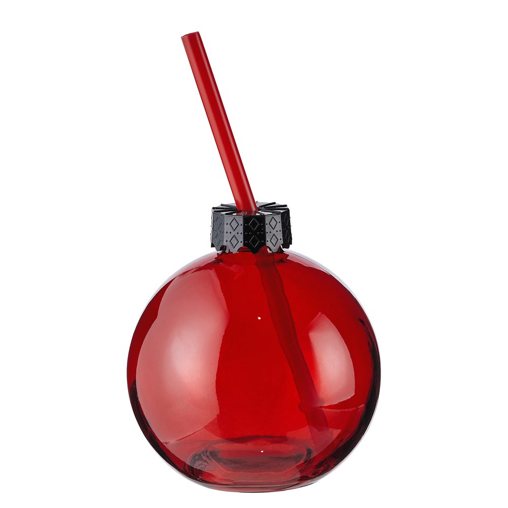SANTA'S BUBBLE Skleněná koule s brčkem - červená
