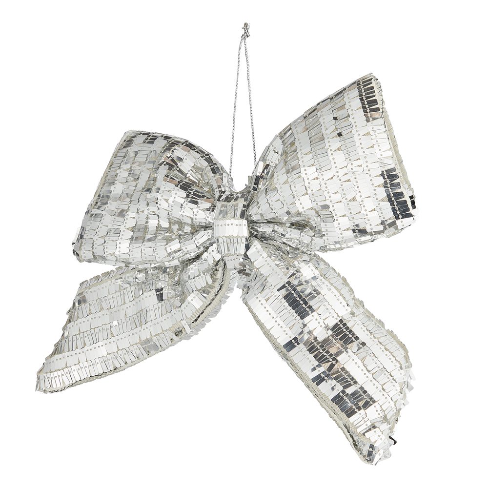 Fotografie PRESENT Mašle s flitry 23 cm - stříbrná