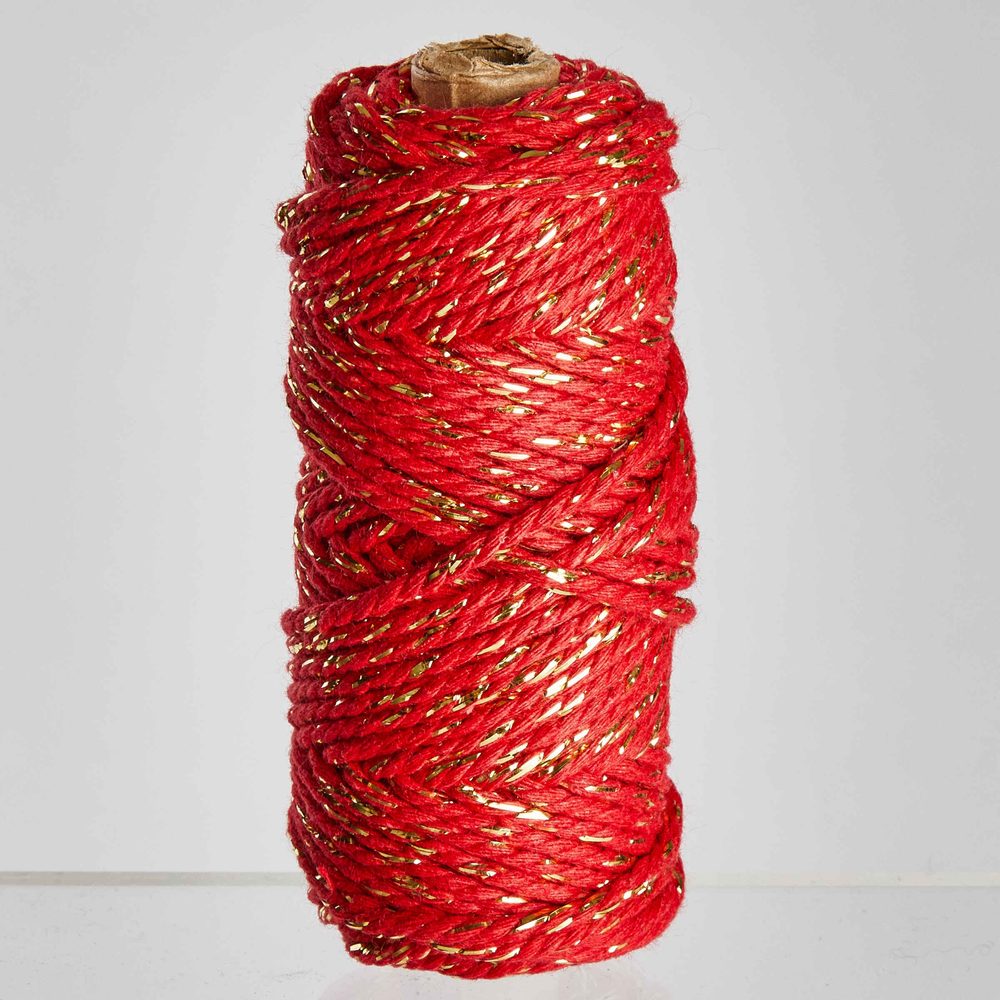 RIBBON Provázek lurexový 25 m x 4 mm - červený