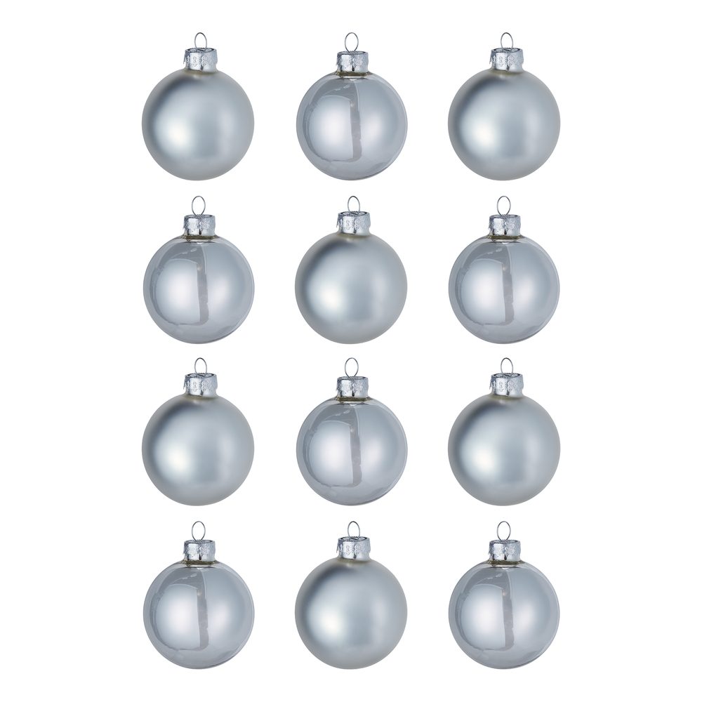 HANG ON Sada skleněných koulí 6 cm 12 ks - stříbrná