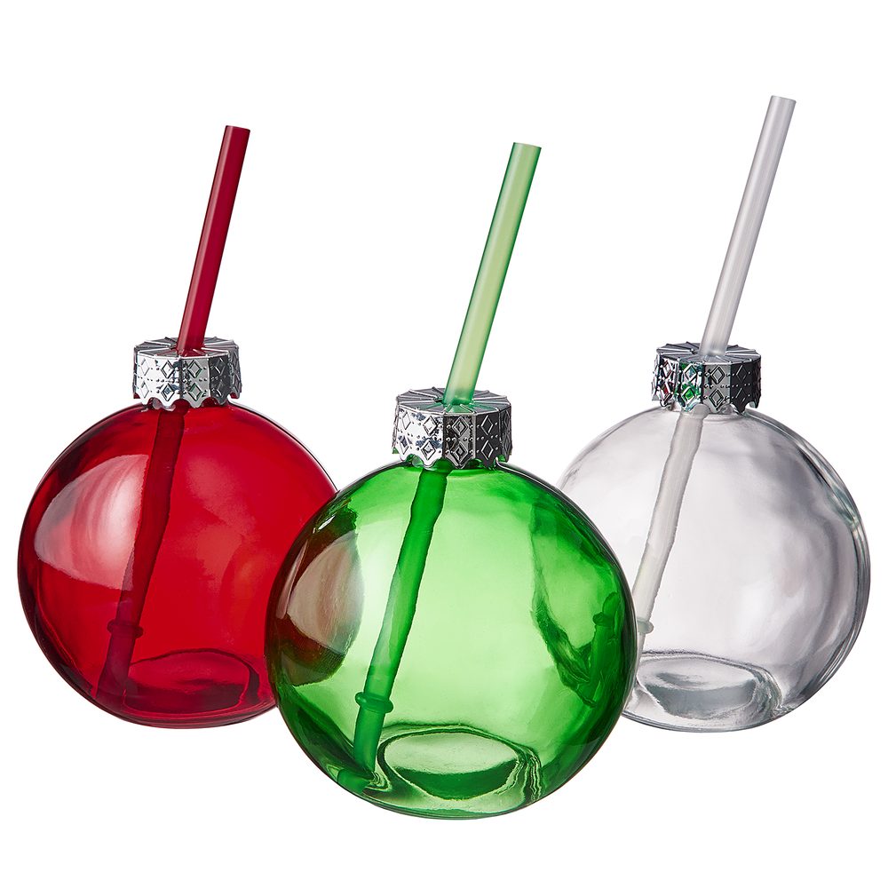SANTA'S BUBBLE Skleněná koule s brčkem - červená (obrázek 5)