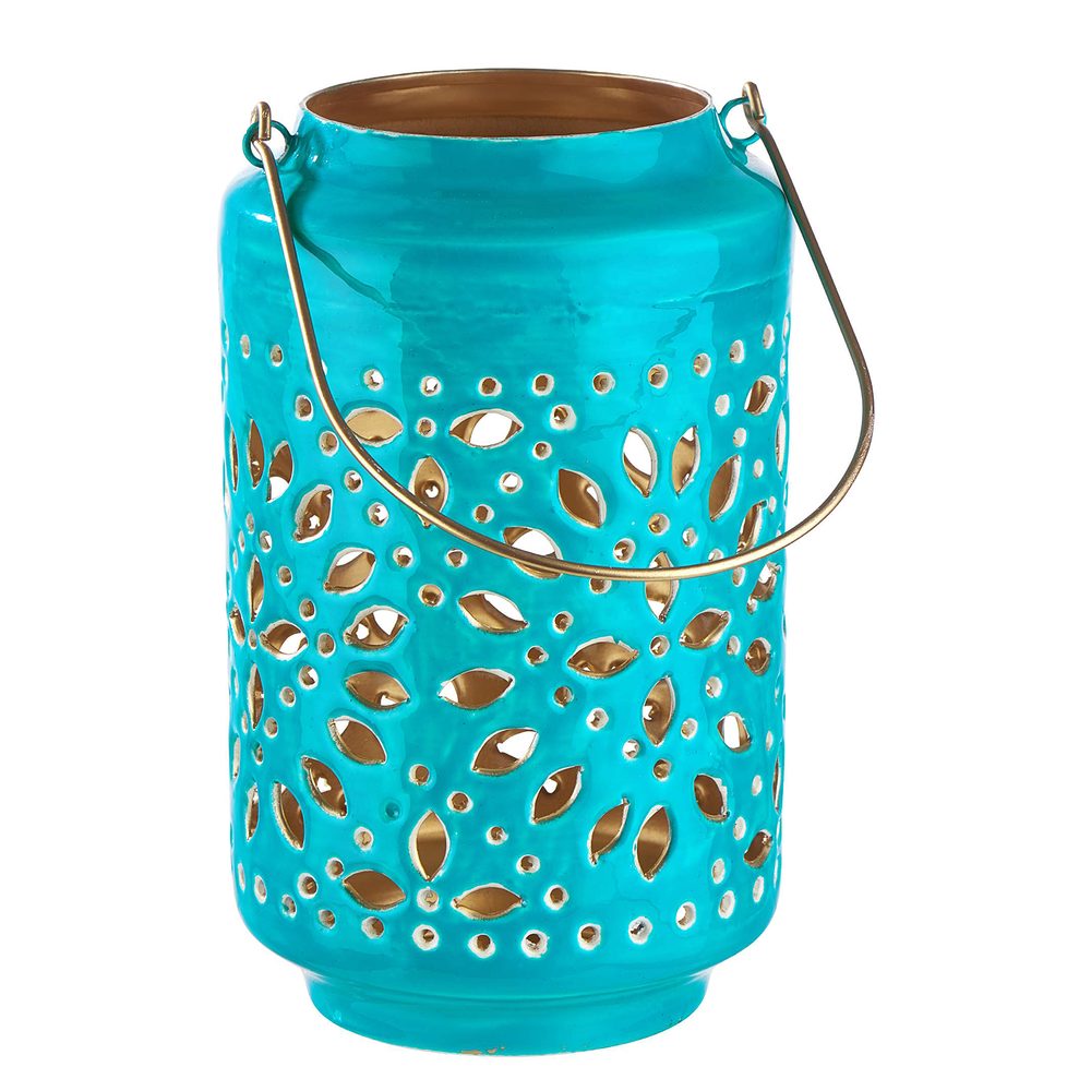 BLUE MAROCCO Lucerna 25 cm - petrolejová/zlatá