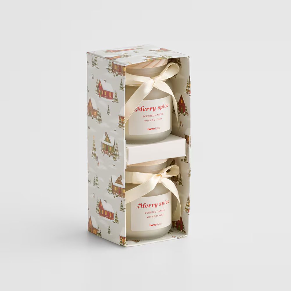 HOME & YOU vonné svíčky ze sójového vosku v dárkové krabičce 2ks, "Merry spice"