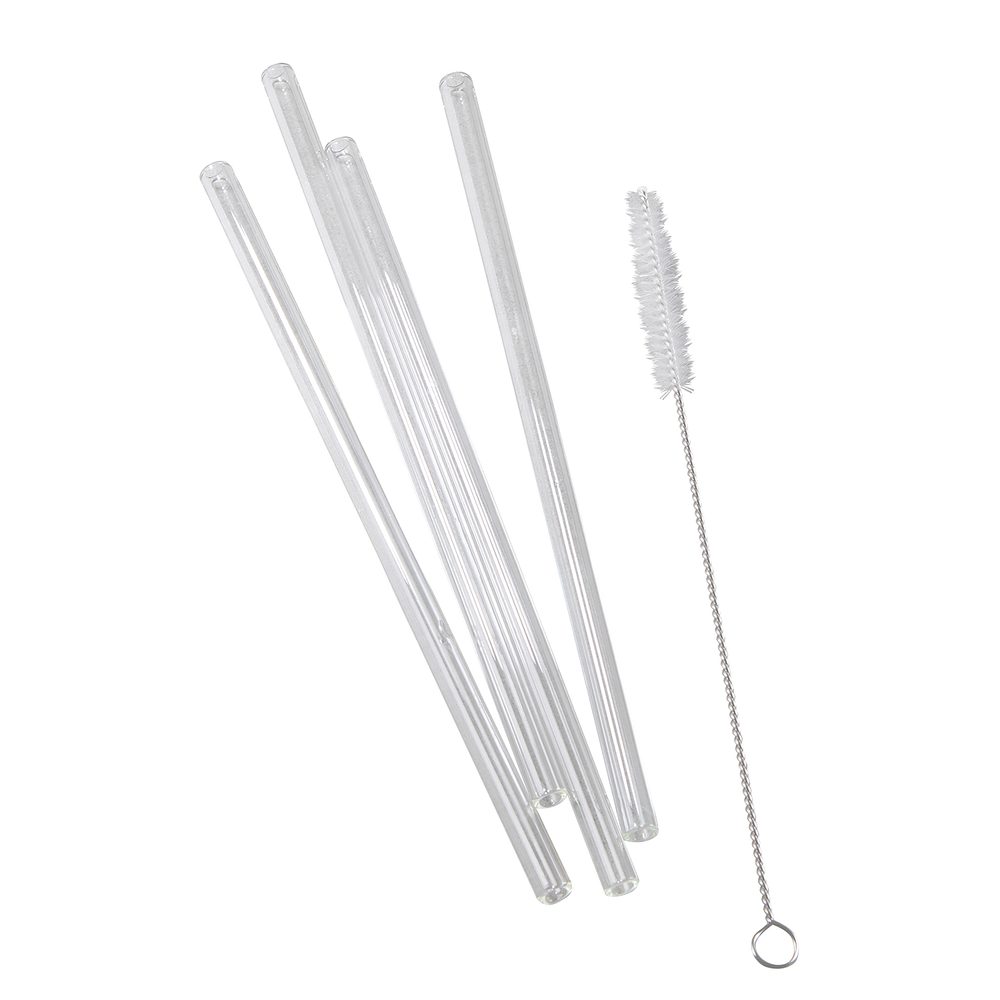 LONG DRINK Skleněná brčka s kartáčkem set 5 ks