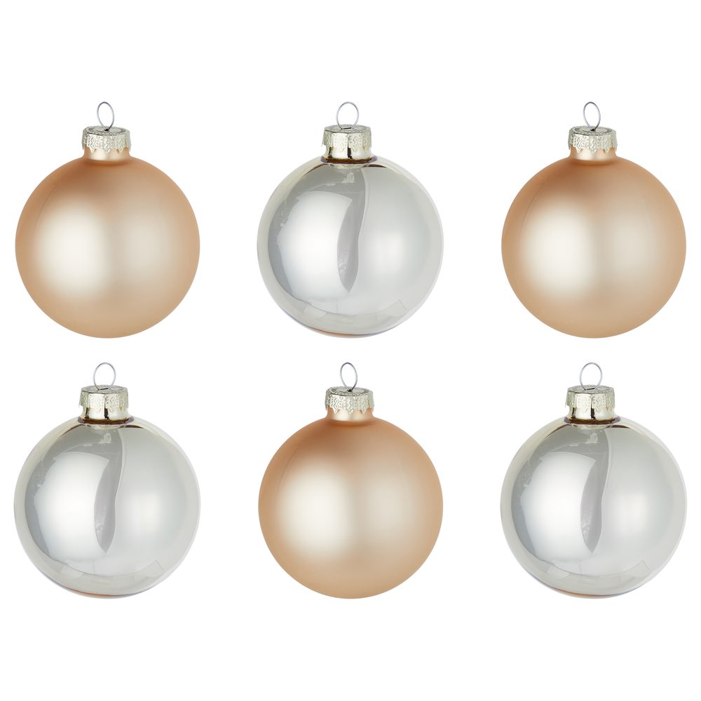 HANG ON Sada skleněných koulí 8 cm 6 ks - béžová